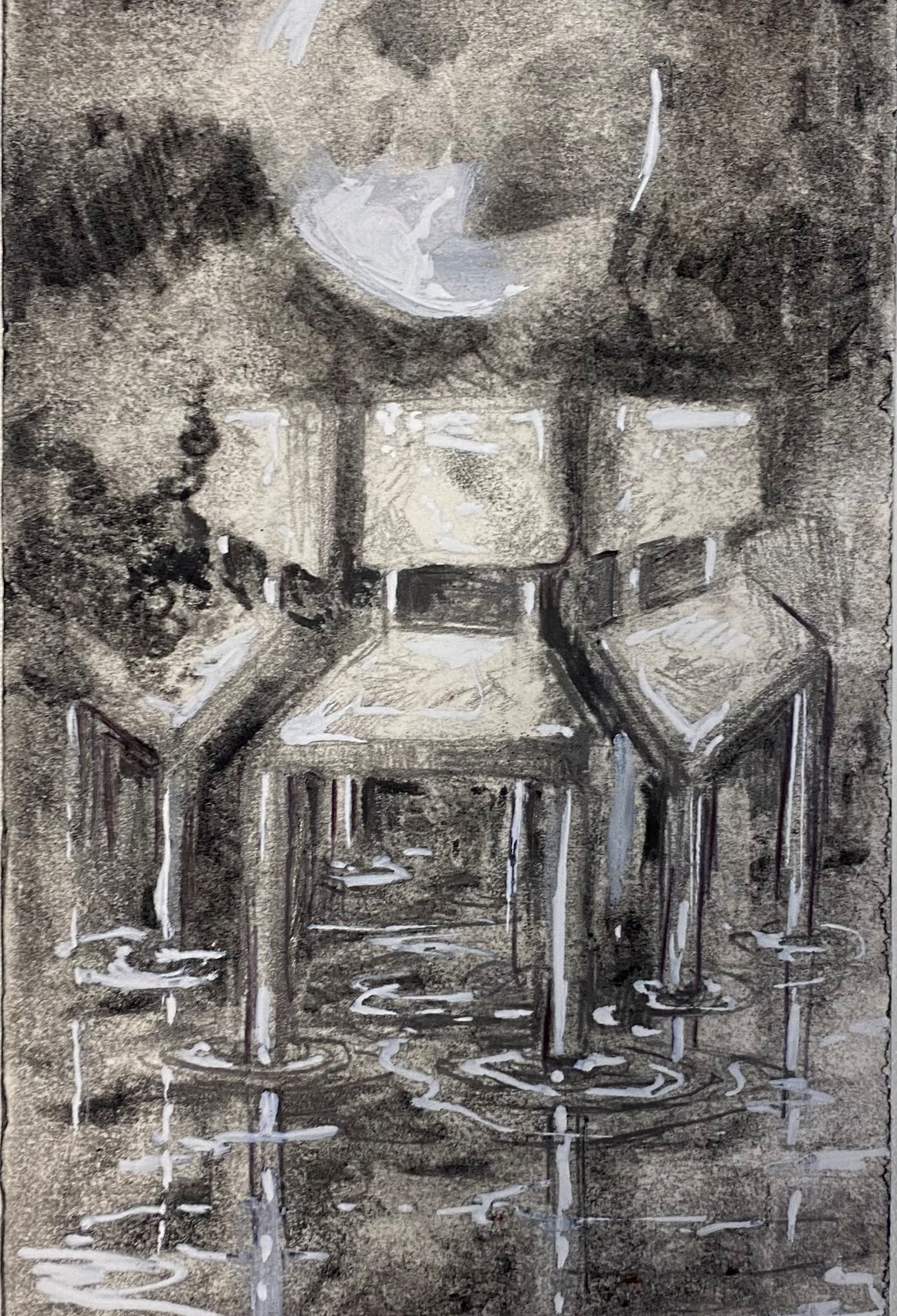 zwartwit tekening van drie stoelen in kring